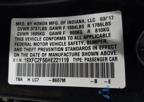 2017 Honda Civic Lx from USA, damaged, VIN 19XFC2F56HE221119
